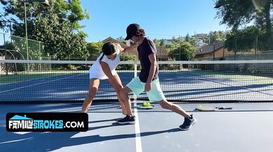 Fit Step Mother Drains Her Stepson's Tennis Balls