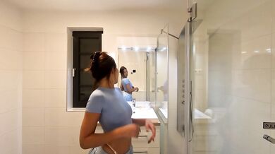Braless big tits Asian cosplayer in her sexy flirty short mini skirt flashes her panties before taking them off