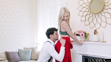 Hot Blonde Bombshell Nymphomaniac Claire Roos Visit Her Tailor To Seduce Him To Fuck Her