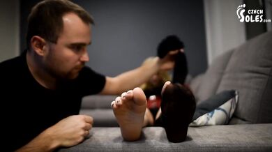 Begging at Dark Lady's feet for his life (femdom, foot slave, high heels, footdom, pantyhose, soles)