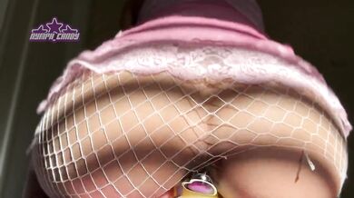 PETITE GIRL RIDES DILDO IN FISHNETS | NYMPH_CANDY