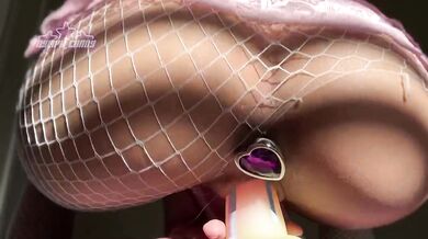 PETITE GIRL RIDES DILDO IN FISHNETS | NYMPH_CANDY