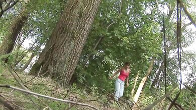 Young Slut Anife Gets Lost In The Woods Then Fucked By Two Strangers