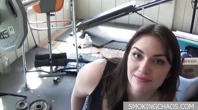 Busty Brunette POV Smoking Handjob