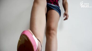 Cucumber crush and eating, POV (foot slave, high heels, chubby feet, crushing, shoe licking, soles)
