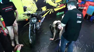 Behind the scenes bukkake gangbang film with hot babe in GGG John Thompson