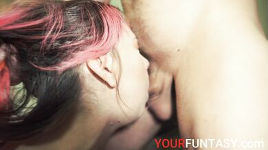 The girl seduced the nerd with a sweet.