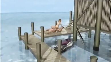 Beachside cartoon babe getting pussy fucked