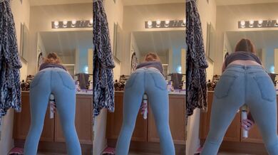 Wife soaks her jeans masturbating with wand