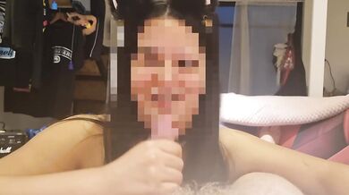 Sexy latina with cat ears plays with my dick and rims me until I cum in her mouth