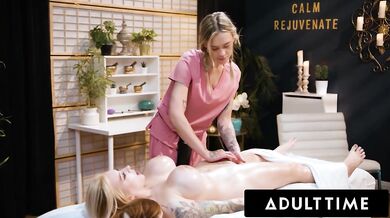 ADULT TIME - Tense PAWG Cubbi Thompson Gets Oiled Up & Scissors With Lesbian Masseuse Dylan Moore!