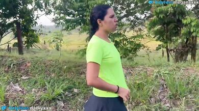 With the brunette fucking in the forest, after a good workout.