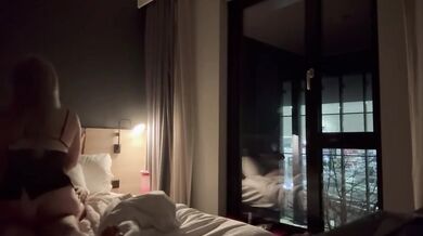 Amateur Wife Rides To Loud Orgasm - Hotel Window Exhibition