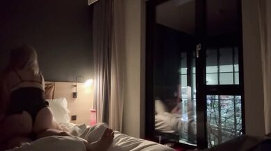 Amateur Wife Rides To Loud Orgasm - Hotel Window Exhibition