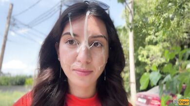 Crazy Girl Sucking Dick in the Bushes - Huge Facial Public Cumwalk