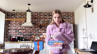 Hot bitch in purple fur coat likes cum on her pretty face