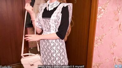 Deprivation of virginity of a stepsister - schoolgirl. Russian with conversations