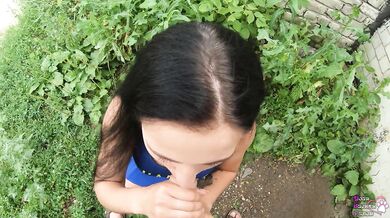 Public Cum Swallow Behind Garages During the Walk - POV