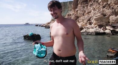 Cheating with the сleaner while loser husband swims in the sea