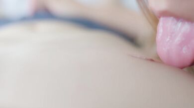 Japanese girl lick nipple with sloppy tongue while handjob