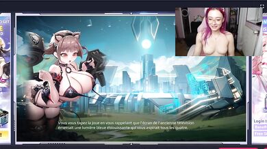 French Horny geek Girl playing Aeons Echo, Nutaku Hentai Game, and cumming HARD
