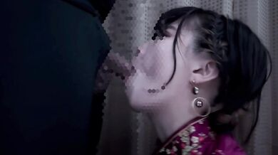 Female college student put on a Chinese dress and have a blowjob and cum in mouth