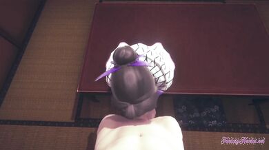 Kimetsu no Yaiba Hentai - Shinobu blowjob sitting in a table with creampie - Japanese Asian Anime