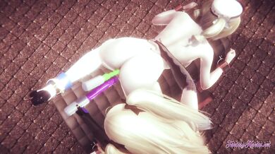 Genshin Impact Yuri Hentai - Fischl cunnilingus to Barbara with and put two dildos in ass and pussy
