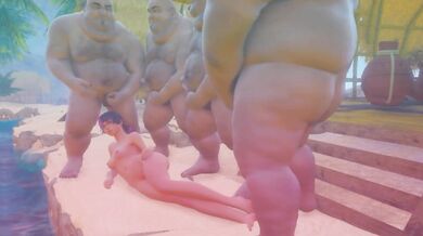 Japansk show-spil 海 の 海 Fat guys cum on pissing girl