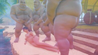 Japansk show-spil 海 の 海 Fat guys cum on pissing girl