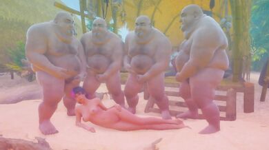 Japansk show-spil 海 の 海 Fat guys cum on pissing girl
