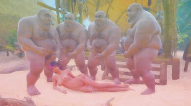 Japansk show-spil 海 の 海 Fat guys cum on pissing girl