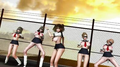 Submissive school girls in slut uniform dancing on the classroom roof MMD R18