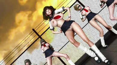 Submissive school girls in slut uniform dancing on the classroom roof MMD R18