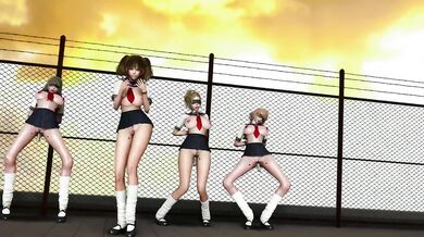 Submissive school girls in slut uniform dancing on the classroom roof MMD R18
