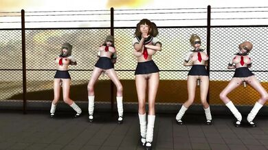 Submissive school girls in slut uniform dancing on the classroom roof MMD R18