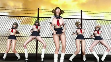 Submissive school girls in slut uniform dancing on the classroom roof MMD R18
