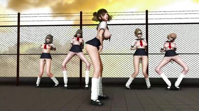 Submissive school girls in slut uniform dancing on the classroom roof MMD R18