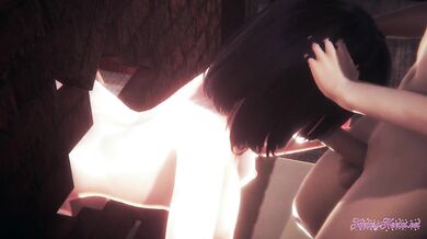 Naruto Hentai - Threesome Hinata Sucks and Gets Fucked Through a Wall