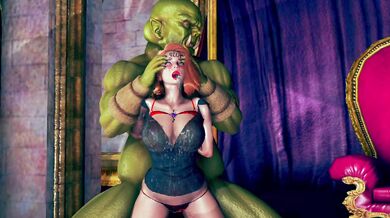 beautiful girls enjoy to gangbang with the huge monsters.