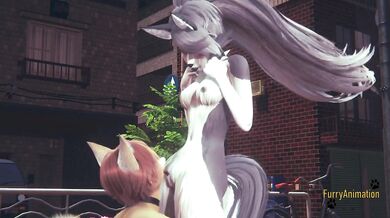 Furry Hentai Wolf gives fox boobjob until he cum on her face