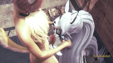 Furry Hentai Wolf gives fox boobjob until he cum on her face