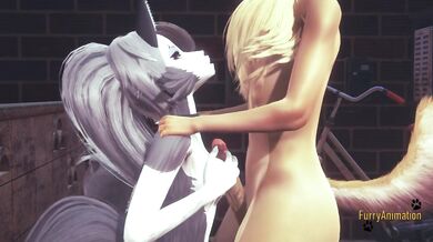 Furry Hentai Wolf gives fox boobjob until he cum on her face