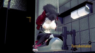 Furry Hentai - Black Kitty Fingering in a Japanese Toilet
