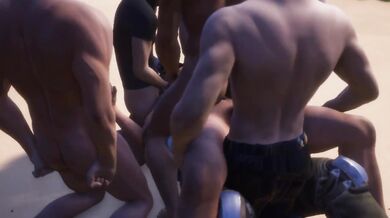 Bareback on the beach with bukkake between breasts [3D Hentai]