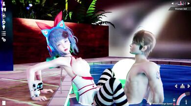 Honey Select 2:Passionate sex with huge tits at the pool at night