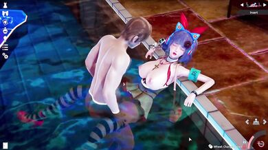 Honey Select 2:Passionate sex with huge tits at the pool at night