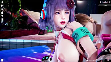 Honey Select 2:Passionate sex with huge tits at the pool at night