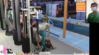 The Sims 4:8 people gym weightlifting machine training sex