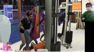 The Sims 4:8 people gym weightlifting machine training sex